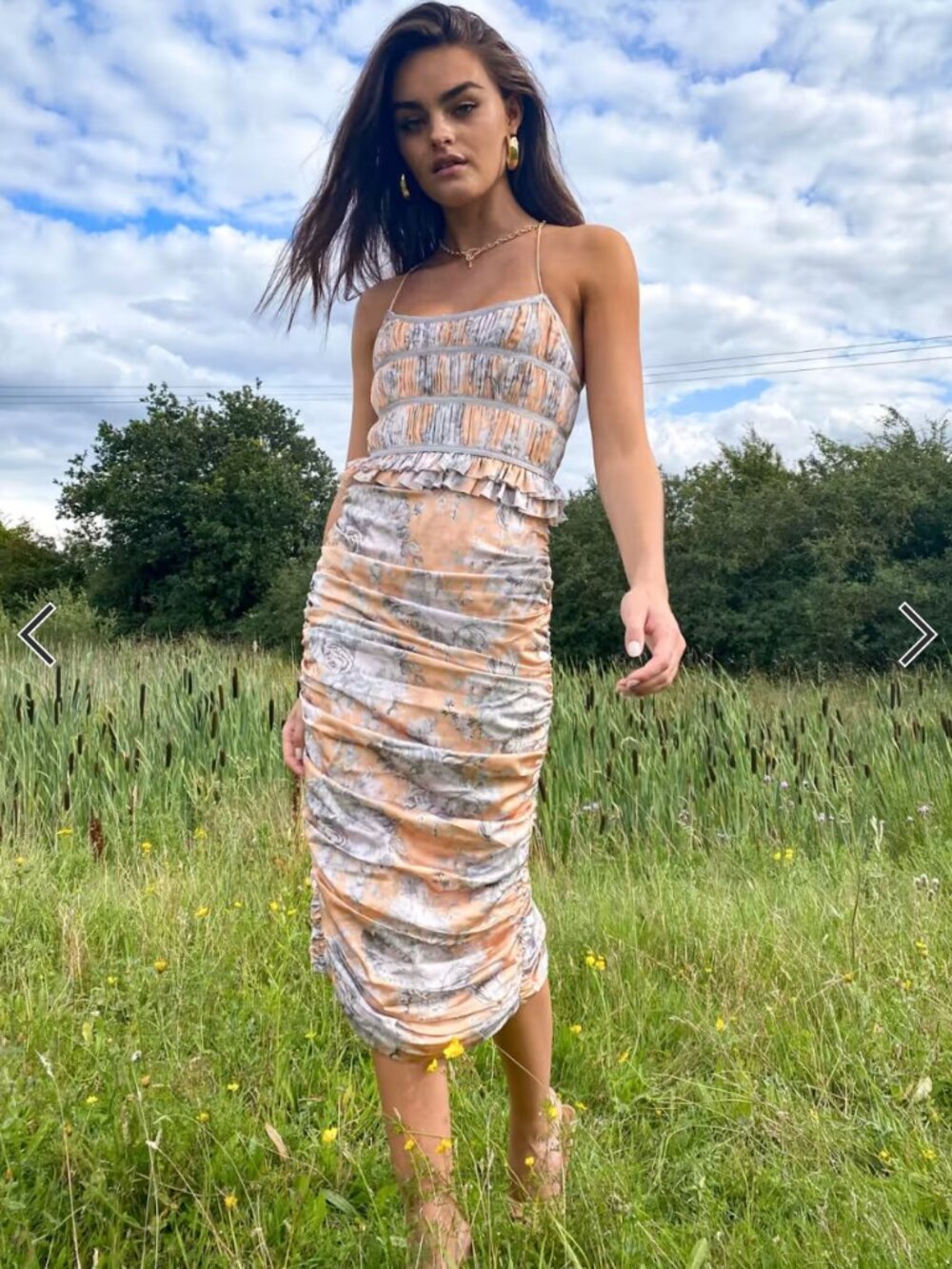 NWT ASOS corset pleat bodice midi dress in floral print US 8